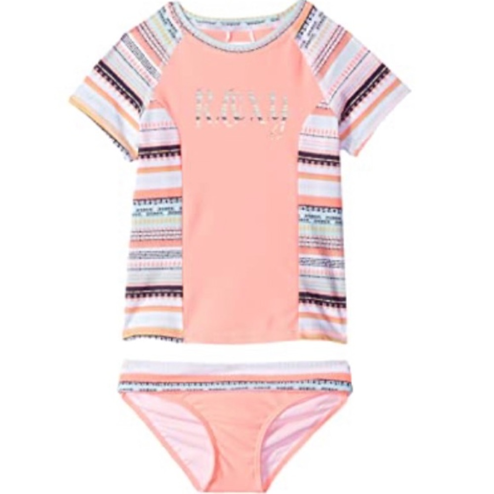 Roxy GIRL two-piece swimsuit size 6 lycra rash guard